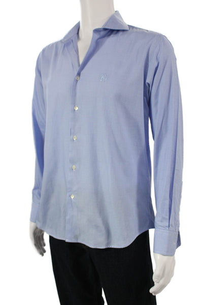 Roberto Cavalli Mens Mini Houndstooth Print Button Down Shirt Blue Sz 40