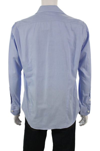 Roberto Cavalli Mens Mini Houndstooth Print Button Down Shirt Blue Sz 40