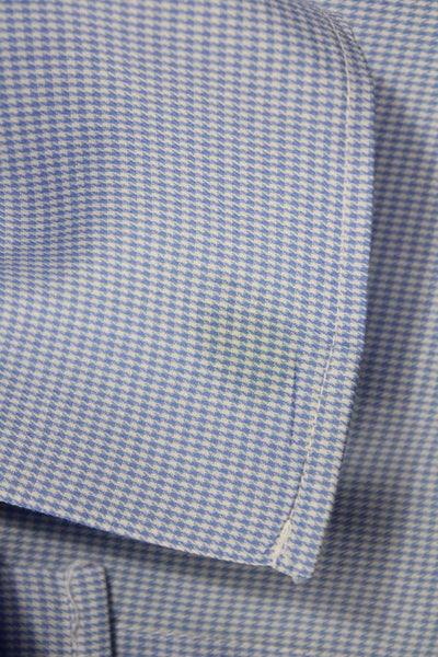 Roberto Cavalli Mens Mini Houndstooth Print Button Down Shirt Blue Sz 40