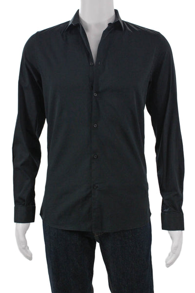 Zara Mens Cotton Collared Long Sleeve Button Down Solid Black Size M