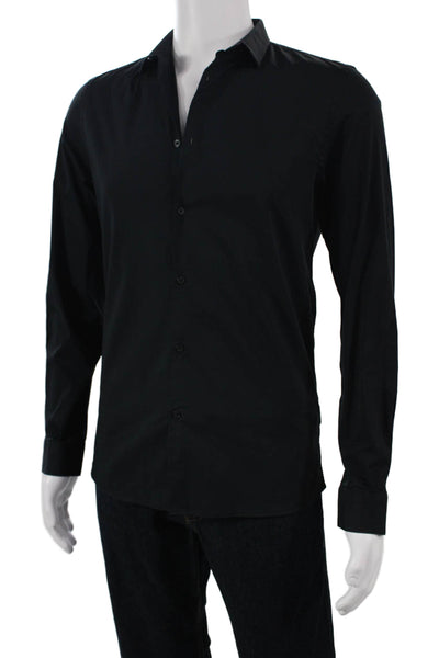Zara Mens Cotton Collared Long Sleeve Button Down Solid Black Size M