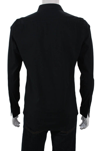 Zara Mens Cotton Collared Long Sleeve Button Down Solid Black Size M