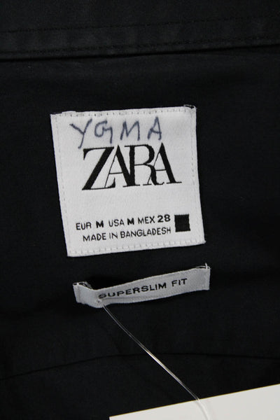 Zara Mens Cotton Collared Long Sleeve Button Down Solid Black Size M