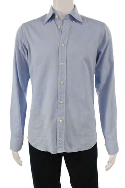 Eton Mens Cotton Collared Long Sleeve Button Down Shirt Blue Size 38