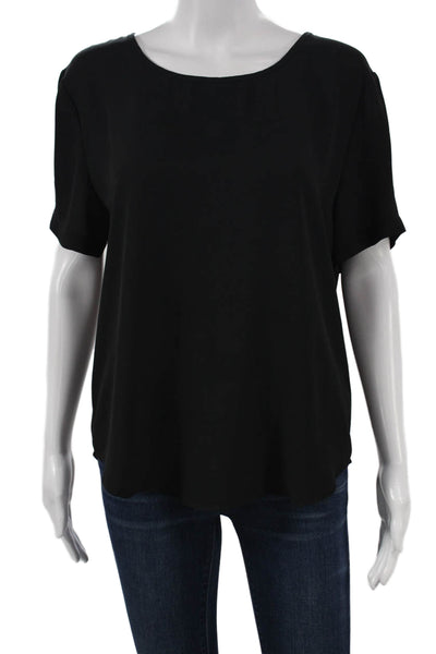 Olivaceous Women Basic Black Short Sleeve Round Neck Blouse Pullover Size M