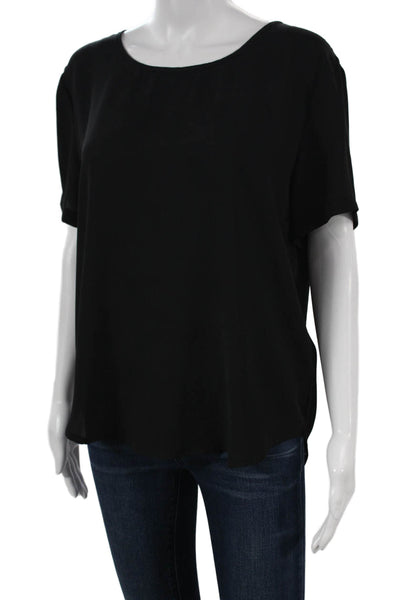 Olivaceous Women Basic Black Short Sleeve Round Neck Blouse Pullover Size M