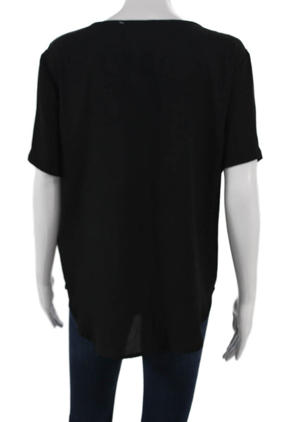 Olivaceous Women Basic Black Short Sleeve Round Neck Blouse Pullover Size M