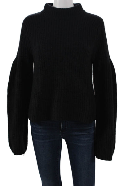 Autumn Cashmere Women Black Mock Neck Pullover Sweater Long Sleeve Size M