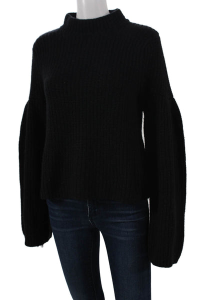 Autumn Cashmere Women Black Mock Neck Pullover Sweater Long Sleeve Size M