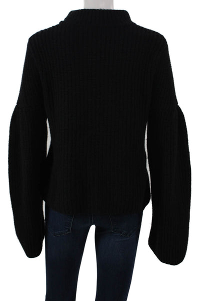 Autumn Cashmere Women Black Mock Neck Pullover Sweater Long Sleeve Size M