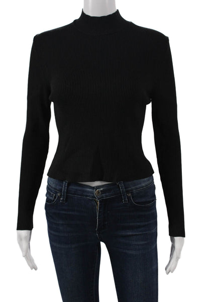 Zara Womens Basic Mock Neck Long Sleeve Black Blouse Polyamide Size L