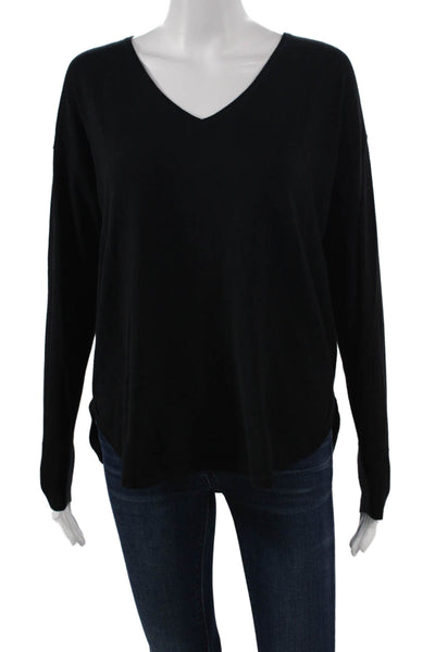 Margaret OLeary Women Cotton V-Neck Pullover Sweater Black Long Sleeve Size M