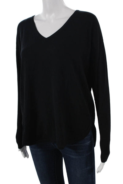 Margaret OLeary Women Cotton V-Neck Pullover Sweater Black Long Sleeve Size M