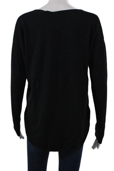 Margaret OLeary Women Cotton V-Neck Pullover Sweater Black Long Sleeve Size M
