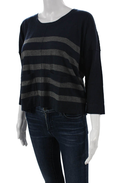 Autumn Cashmere Womens Striped Cashmere Pullover Blue 3/4 Sleeve Size M