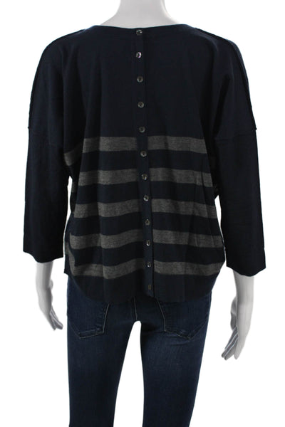 Autumn Cashmere Womens Striped Cashmere Pullover Blue 3/4 Sleeve Size M