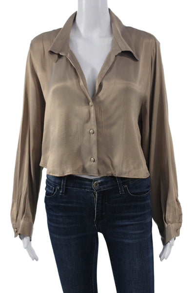 Zara Womens Cropped Collared Viscose Button Long Sleeve Blouse Size XL