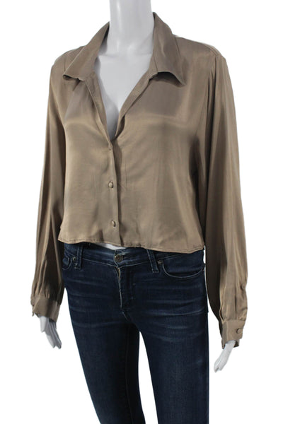 Zara Womens Cropped Collared Viscose Button Long Sleeve Blouse Size XL
