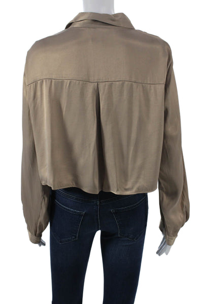 Zara Womens Cropped Collared Viscose Button Long Sleeve Blouse Size XL