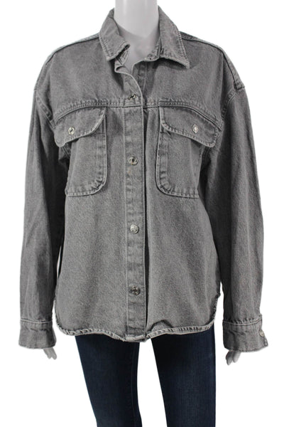 Zara Women Gray Basic Jacket Cotton Long Sleeve Button Size M