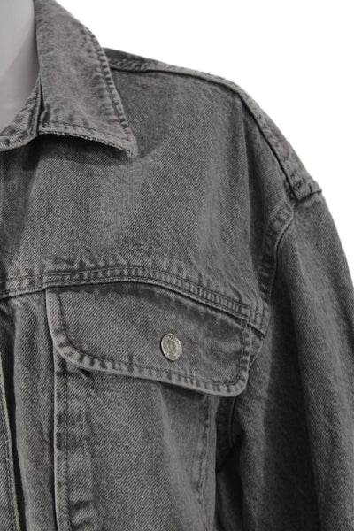 Zara Women Gray Basic Jacket Cotton Long Sleeve Button Size M