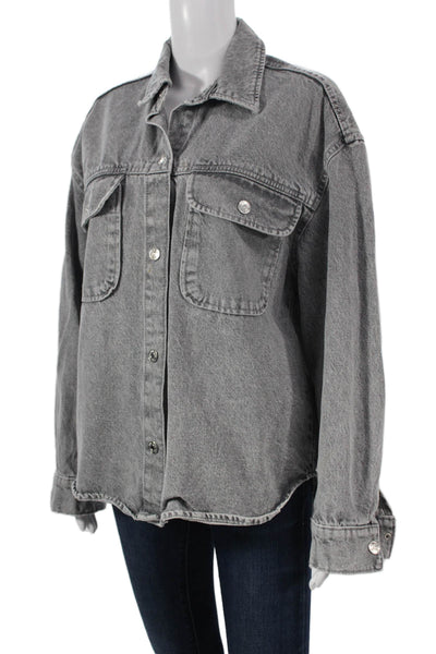 Zara Women Gray Basic Jacket Cotton Long Sleeve Button Size M