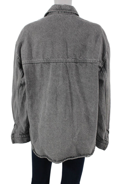 Zara Women Gray Basic Jacket Cotton Long Sleeve Button Size M