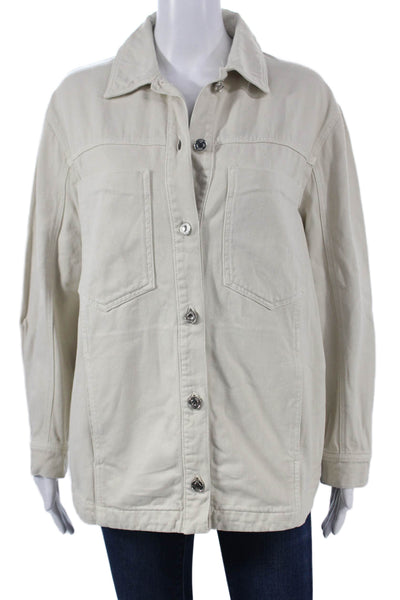 Zara Womens Beige Cotton Basic Jacket Long Sleeve Button Size S