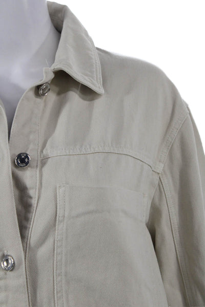 Zara Womens Beige Cotton Basic Jacket Long Sleeve Button Size S