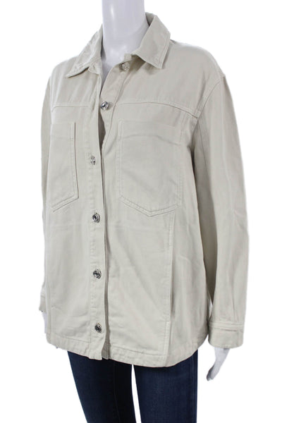 Zara Womens Beige Cotton Basic Jacket Long Sleeve Button Size S