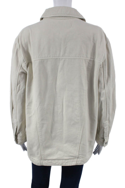 Zara Womens Beige Cotton Basic Jacket Long Sleeve Button Size S