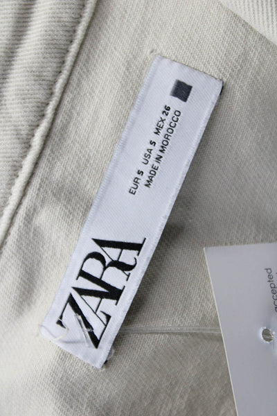 Zara Womens Beige Cotton Basic Jacket Long Sleeve Button Size S
