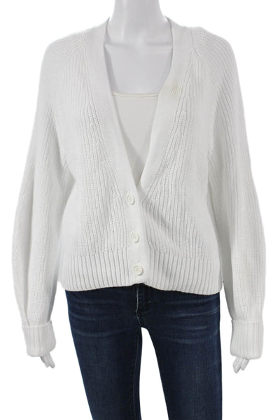 525 Womens Cotton V-Neck Cardigan White Long Sleeve Size M