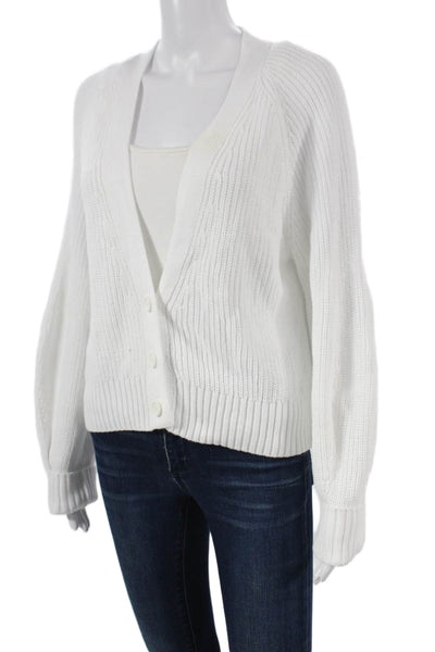 525 Womens Cotton V-Neck Cardigan White Long Sleeve Size M