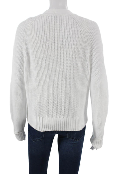 525 Womens Cotton V-Neck Cardigan White Long Sleeve Size M
