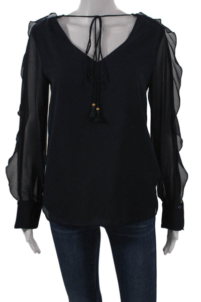 See by Chloe Womens Blue V-Neck Tie Front Long Sleeve Polyester Blouse Size 36