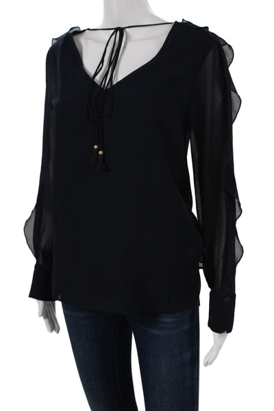 See by Chloe Womens Blue V-Neck Tie Front Long Sleeve Polyester Blouse Size 36