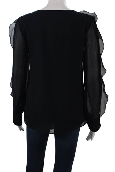 See by Chloe Womens Blue V-Neck Tie Front Long Sleeve Polyester Blouse Size 36