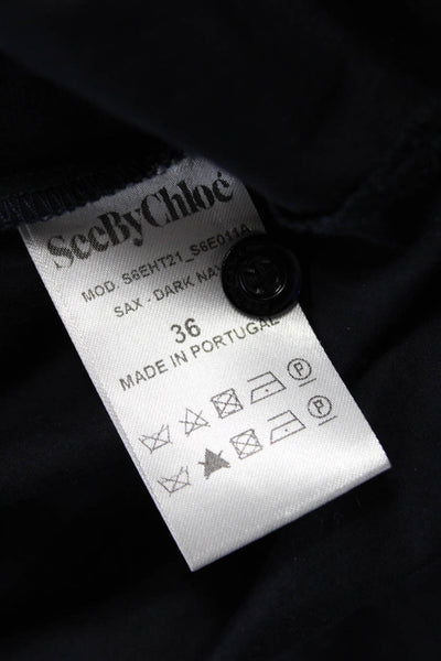 See by Chloe Womens Blue V-Neck Tie Front Long Sleeve Polyester Blouse Size 36