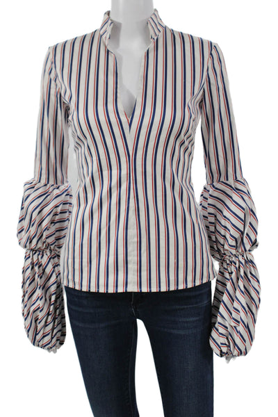 Caroline Constas Women Collared Striped Blouse Long Sleeve Multicolor Size XS