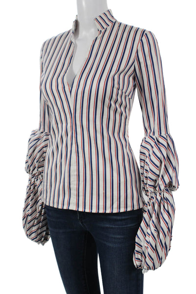 Caroline Constas Women Collared Striped Blouse Long Sleeve Multicolor Size XS