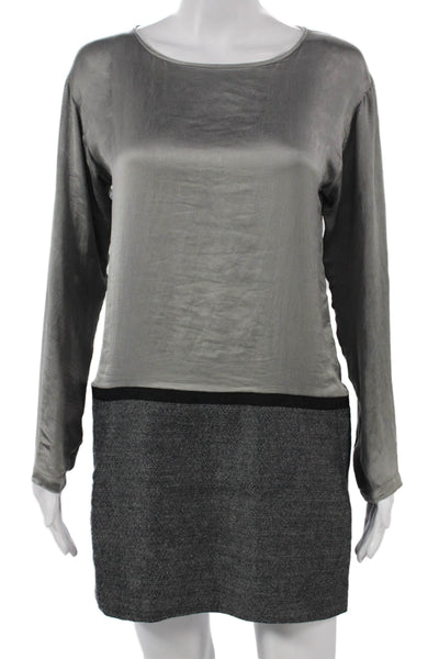 Theory Women Shift Dress Gray Colorblock Long Sleeve Round Neck Size 2