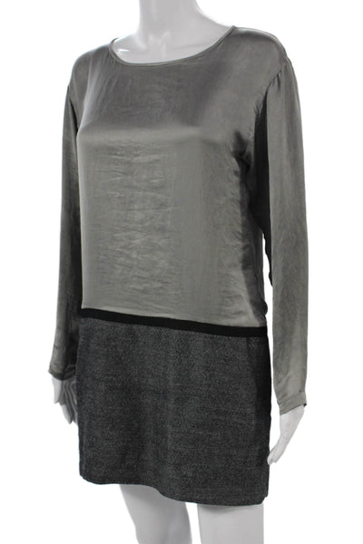 Theory Women Shift Dress Gray Colorblock Long Sleeve Round Neck Size 2