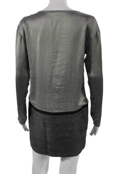 Theory Women Shift Dress Gray Colorblock Long Sleeve Round Neck Size 2