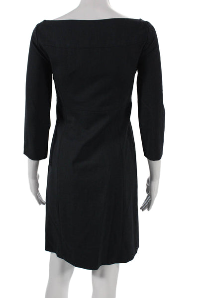 Theory Womens Sheath Dress Black Wool Boat Neck 3/4 Sleeve Zip Size 2