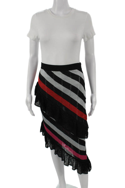 Marco De Vincenzo Womens Striped Black Acetate Midi Skirt Zip Size 40