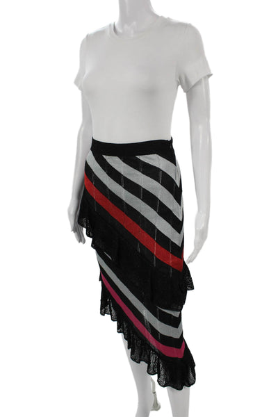 Marco De Vincenzo Womens Striped Black Acetate Midi Skirt Zip Size 40