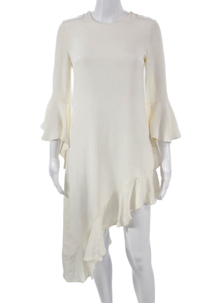 Alexis Womens Shift Dress Ivory Silk 3/4 Sleeve Round Neck Button Size XS