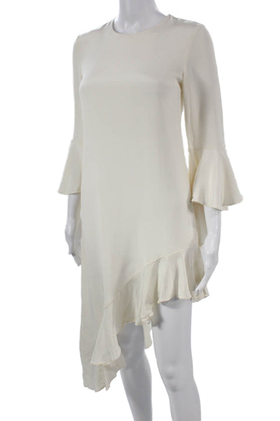 Alexis Womens Shift Dress Ivory Silk 3/4 Sleeve Round Neck Button Size XS