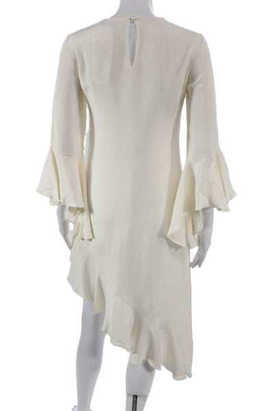 Alexis Womens Shift Dress Ivory Silk 3/4 Sleeve Round Neck Button Size XS